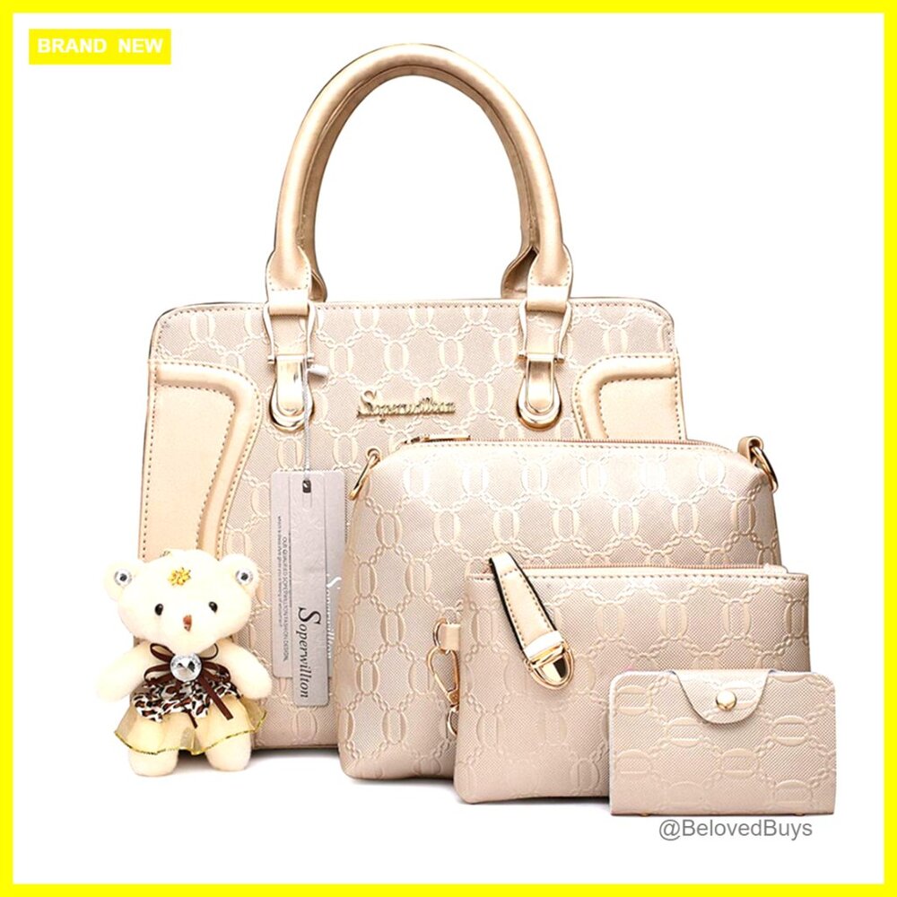 4-Piece Tote Set With Adjustable Strap, Large Capacity, Synthetic Leather